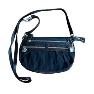Brighton Go Go Black Nylon & Brown Croc Patent Leather Crossbody Purse Bag